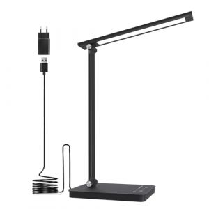 Shuwosmart 15W Lampe de Bureau LED Puissante,Contrôle Tactile,Protection des Yeux,Avec Port USB et Fonction Minuterie Noir