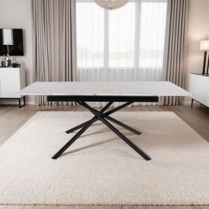 M&S Table extensible 160/200x90x76 cm effet marbre blanc et noir - mindy