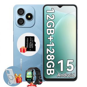 Blackview WAVE 9C T&eacute;l&eacute;phone portable 6.56" 12Go+128Go 5000mAh Android 15 Smartphone Dual SIM Bleu avec R50 montre intelligente-Noir