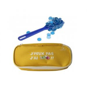 Kit loto complet 3 en 1 : 100 pions magn&eacute;tiques + baton ramasse jetons bleu + trousse rangement jaune - set accessoires jeu bingo et 1 carte