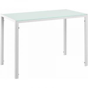 Table de salle à manger cuisine salon verre pieds acier 105 cm blanc Transparent