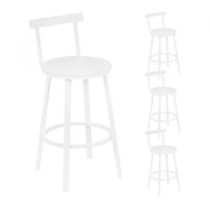 Lot de 4 Tabouret de Bar WOLTU, Tabouret Haut avec Repose-Pieds et Dossier, Cadre en Métal et Siège en MDF, Blanc