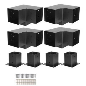 Kit De Supports Pour Pergola-Duoku-Ensemble De 8 Pi&egrave;ces-Comprenant 4 Supports D'angle &Agrave; 3 Voies Et 4 Bases De Poteaux