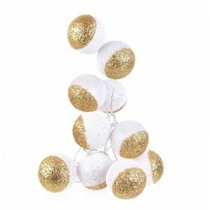 AC-Déco Veilleuses & lampes d'ambiance - Guirlande LED 1m92 boules 6 cm bicolores - Blanc et doré à paillettes