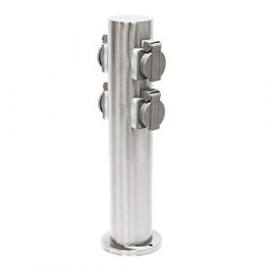 wiltec Xpotool Multiprise de jardin quadruple – 4 prises – 110 x 110 x 400 mm – Design colonne d'énergie – en Acier affiné inox – Utilisation