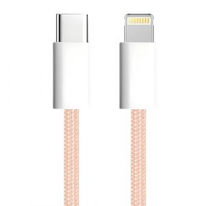 APM Cable iPhone USB C, Chargeur iPhone [Certifié Apple MFi], Nylon Tressé Rose, Cordon USB C Charge Rapide, Connecteur Lightning, Ultra Durable, Pour iPhone 14/13/12.., iPad, AirPod, (1M), 600410