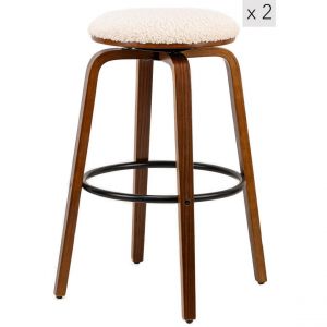 Lot de 2 Tabourets de Bar Metal Bois Industriels Bouclettes - Blanc