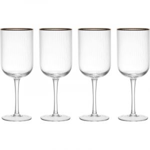 Mikasa Sorrento Verres à vin blanc en cristal strié avec bord doré et forme large, 375 ml, lot de 4 verres fins transparents sans plomb, design épuré pour les célébrations