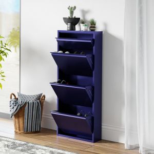 [en.casa] - Meuble à chaussures Sokndal à 4 tiroirs inclinables bleu nuit