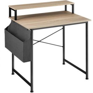 TecTake Table de bureau avec étagère de rangement et poche en tissu - Bois clair industriel, Chêne Sonoma - 80 cm