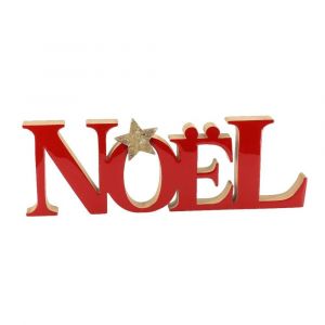Déco noël bois étoile 29x8x2cm rouge or - générique 97268