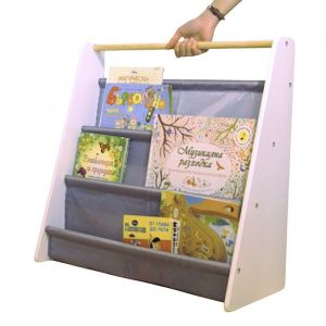 Biblioth&egrave;que Enfant Portable GINGER HOME &iquest; Rangement Livres Montessori, Bois Blanc et Gris, &Eacute;tag&egrave;re pour Chambre Enfant 60x25x60 cm
