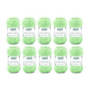 Fil à tricoter/crocheter Gründl Cotton Quick Uni, 10 pelotes de 50 g (fil aux couleurs joyeuses 100 % coton, certifié OEKO-TEX, 50 g / 125 m, grosseur d'aiguilles : 3 - 4, 10 x 50 g), Kiwi