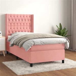 VidaXL Sommier &agrave; Lattes de Lit et Matelas, Lit Rembourr&eacute;, Lit Simple, Lit Adulte de Chambre &agrave; Coucher Int&eacute;rieur, Moderne, Rose 80x200 cm Velours