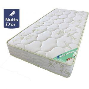Image de Lot de 2 Matelas 90x200 Tissu avec Bambou Naturel Mousse HR 35 Kg/m3 21 Cm Soutien Ferme + 2 Oreillers à Mémoire de Forme + 2 Protèges Matelas OFFERTS 90 200 Natura Nuits d'Or