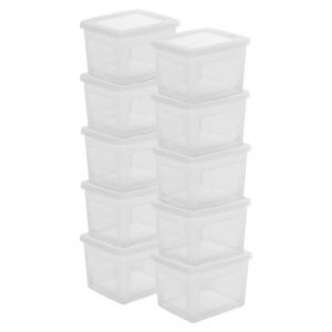 Iris Ohyama Boîtes de rangement, Caisses de rangement maison 2L, lot de 10, bureau- MCB-2, Plastique, Transparent, L19 x P16.5 x H11 cm