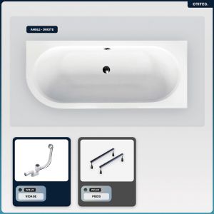 Baignoire asym&eacute;trique - 180 x 80 cm - Droite - sans Habillage - avec Pieds - Vidage Chrome - AVITA SLIM