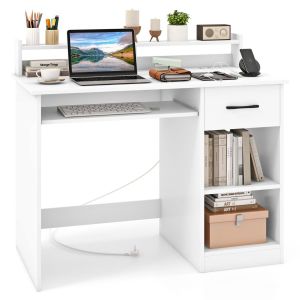 Coast Bureau d'ordinateur 105×55×89 cm - Blanc - Bureau avec station de recharge, tiroir pour clavier, tiroir et étagère réglable