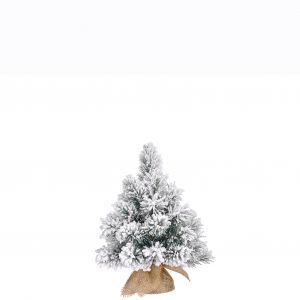 Image de Sapin de noël artificiel effet givre avec toile de jute H60