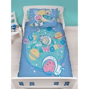 Parure de lit simple Junior et Taie D'oreiller - Peppa Pig et George -Out of This World- 120 cm x 150 cm
