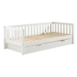 Lit gigogne 90x200cm en pin laqu&eacute; blanc