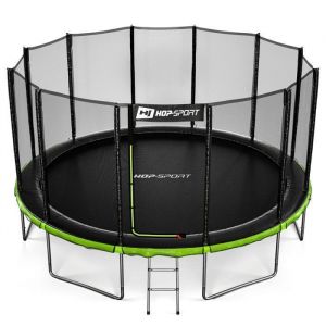 Hop-Sport Trampoline Extérieur Enfant Rond 427 cm, Kit Complet avec Filet de sécurité, Tapis de Saut, Échelle, Capacité de Charge 150 kg, Certificats de sécurité