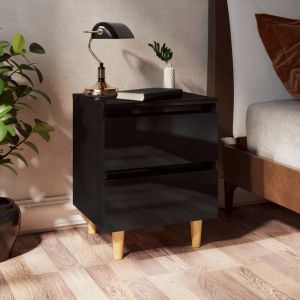 VidaXL Table de chevet avec pieds en pin Noir brillant 40x35x50 cm