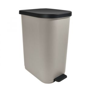 MSV Poubelle Ovale 35L Harper en Polypropylène 100% Recyclé, Design Élégant et Pratique pour Votre Cuisine ou Salle de Bain, pour Un Usage Quotidien, Taupe, 35 L