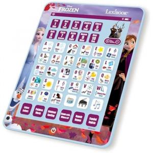 Lexibook Disney La Reine des Neiges Tablette éducative bilingue d'apprentissage apprendre les lettres, les chiffres, les mots, l'orthographe et la musique, langues anglais/espagnol, bleu, JCPAD002FZi2