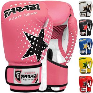 Gants de Boxe Star Enfant Garçons et Filles 5 à 10 Ans - Farabi Sports - Muay Thai Kick Boxing - Rose - 6 OZ