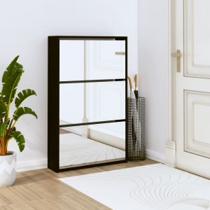 VidaXL Armoire à chaussures avec miroir 3 niveaux Noir 63x17x102,5 cm