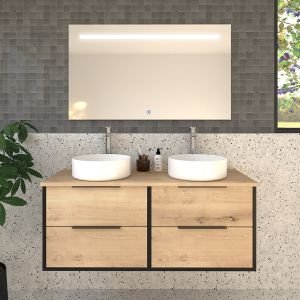 Meuble de salle de bain avec vasques rondes alba et miroir Led stam - 120cm