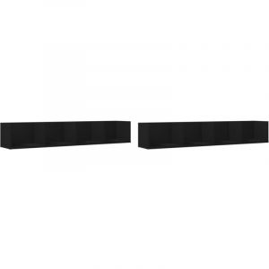 VidaXL Armoires Murales 2 pcs, &Eacute;tag&egrave;res Suspendues avec Rangement, Meubles Flottants de Salon Salle de S&eacute;jour, Moderne, Noir Bois d'Ing&eacute;nierie
