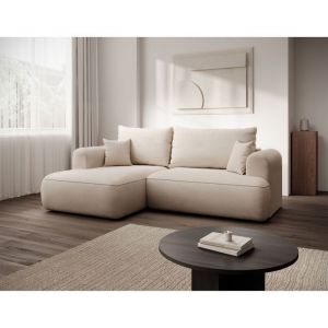Canapé d'angle convertible - OVO MINI - chenille crème - côté gauche