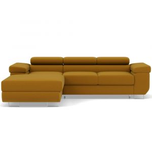 Pablo - canapé d'angle gauche - 6 places - convertible avec coffre et têtières réglables - en velours - Jaune
