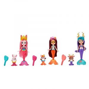 Image de Mattel Enchantimals Royaume de l’océan Coffret 3 mini-poupées Sirènes Bree Lapin, Felicity Renard et Danessa Biche et 3 mini-figurines animaux, jouet enfant, HCF87