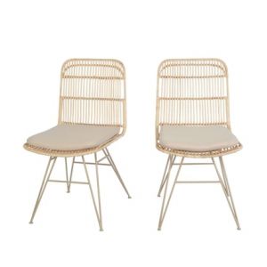DRAWER Lot de 2 chaises design en rotin pieds beiges