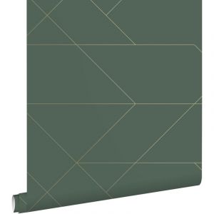 Estahome - papier peint lignes graphiques vert fonc&eacute; et or