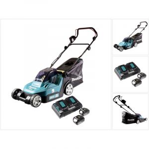 Makita Dlm 432 PF2 Tondeuse à gazon sans fil 36 v (2x 18 v ) 43 cm sans balais + 2x batterie 3,0 Ah + double chargeur