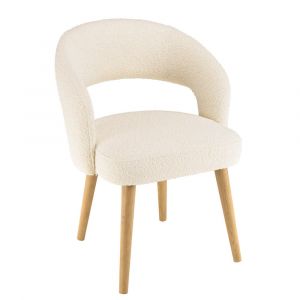 Macabane Pierre - Chaise en tissu bouclette écru, dossier ouvert, pieds en bois
