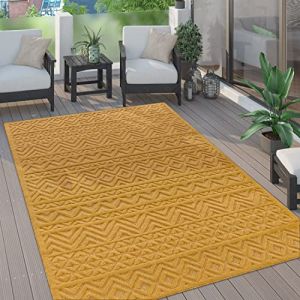 Paco Home Tapis Exterieur Terrasse Salon Cuisine Motif Scandinave Motif Ethnique Uni 3D Jaune 240x340 cm