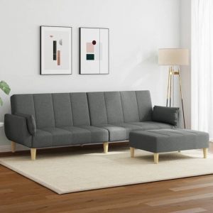VidaXL Canapé-lit à 2 places avec repose-pied gris foncé tissu, canapé-lit avec repose-pieds, canapé-lit pliable, canapé-lit 2 places