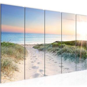 Runa art Tableau Décoration Murale Plage Mer 200x80 cm - 5 Panneaux Deco Toile Prêt à Accrocher 607355a