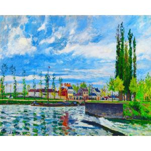 Peinture au numéro : LŽEcluse à Pontoise - Camille Pissarro - toile tendue sur châssis