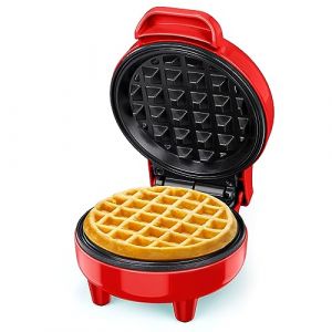 SNAILAR Mini gaufrier Machine à gaufres belges Petit gaufrier Classique, pour les anniversaires des enfants, les fêtes de famille, Pâques ou Noël, Design mignon et compact, 550 watts, Rouge