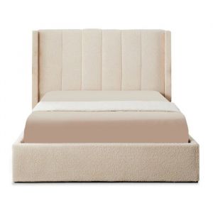 Lit Double Coffre Tissu Bouclette "Somia" 140x190cm Cr&egrave;me