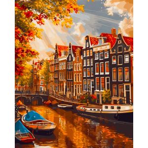 Broderie diamant : Soleil à Amsterdam - toile tendue sur chassis