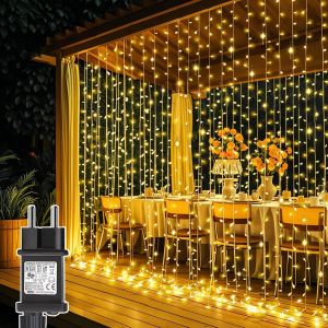 Guirlande Lumineuse 3m X 3m 300 Led Rideau Lumineux No&euml;l Avec Transformateur, Timer, 8 Modes &Eacute;tanche Rideau Lumineuse Pour No&euml;l Chambre Fen&ecirc;tre Mariage Ext&eacute;rieur Interieur D&eacute;corations