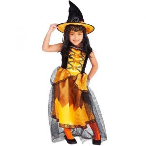 Rubie's Déguisement sorcière chic orange pour fille Robe de luxe avec chapeau pour Halloween, carnaval et anniversaire