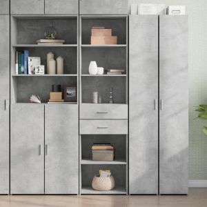 VidaXL Buffet haut gris béton 50x42,5x185 cm bois d'ingénierie, buffet, placard, armoire latérale, armoire, armoire de rangement, armoire haute